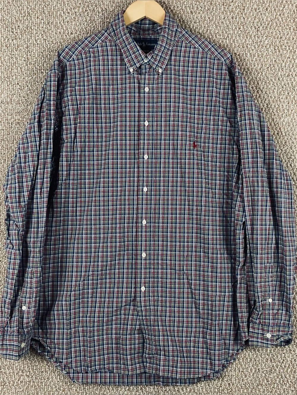 Vintage Polo Ralph Lauren Shirt Men’s 2XLT Green Red Plaid Button Up Pony 101